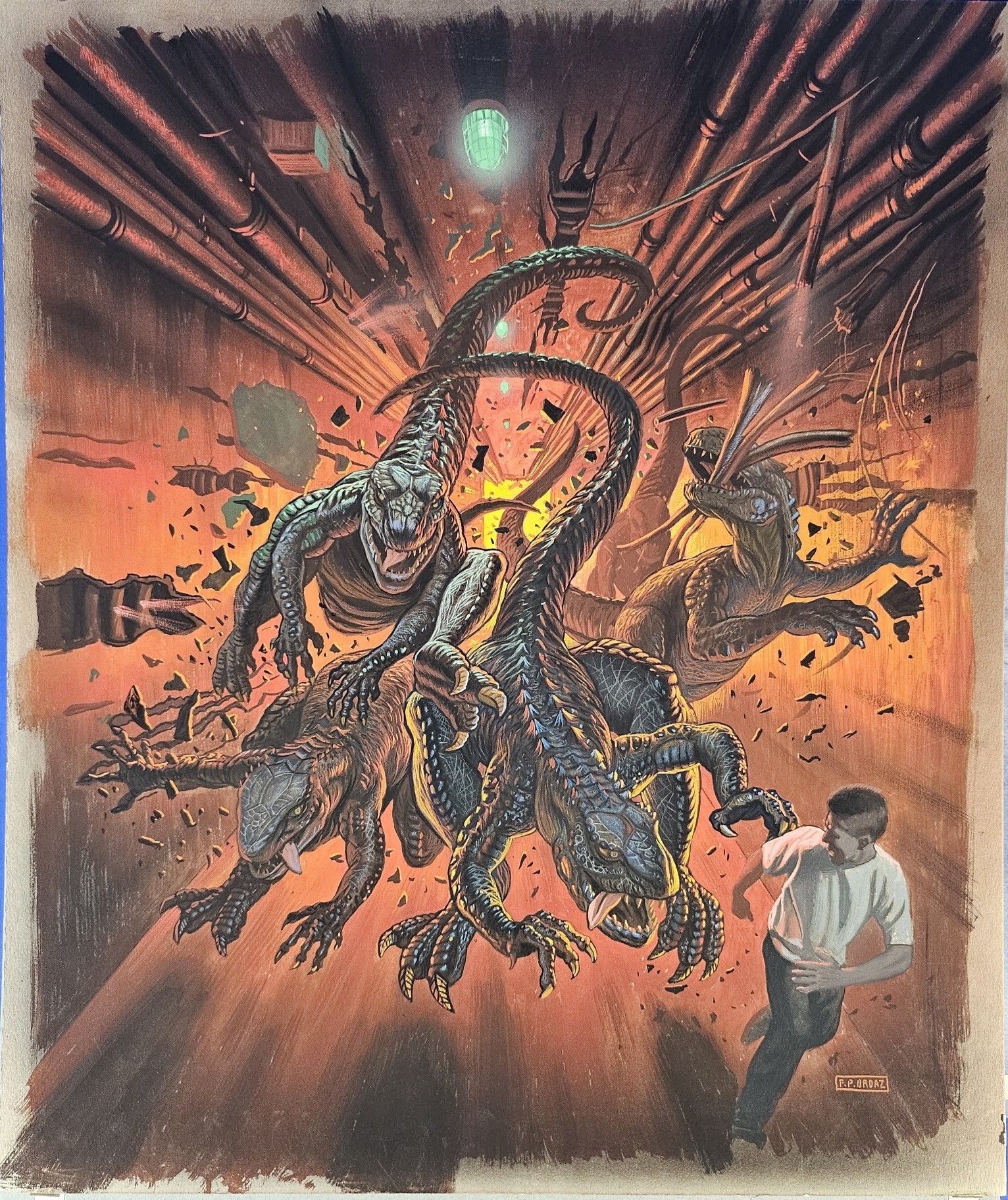 Godzilla 1998 Original Key Trading Card Art by Frank Ordaz
